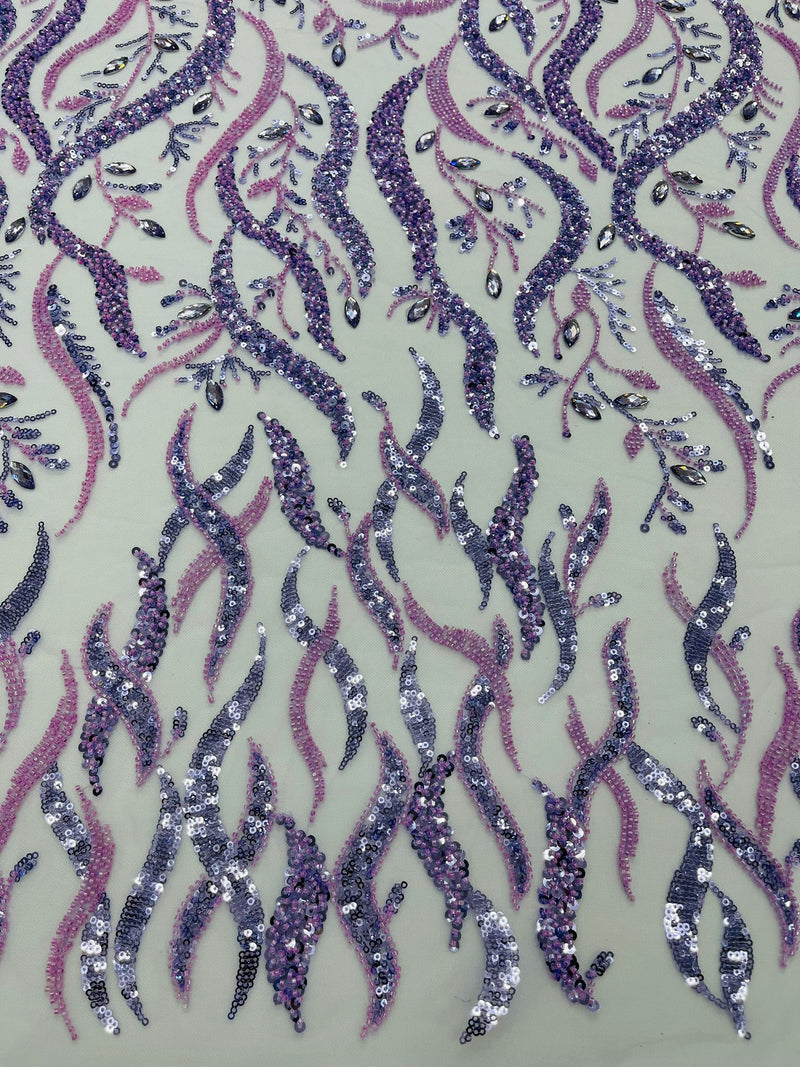 Lilac Vine Design Embroider And Heavy Beading/Sequins On A Mesh Lace Fabric/Wedding Lace/Costplay.