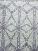Luxury Bridal Fabric with Geometric Beading on a mesh, by The Yard.
