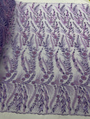 Feather and Vine Beaded Lace Fabric, by The Yard