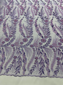 Feather and Vine Beaded Lace Fabric, by The Yard