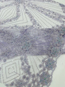 Luxury Bridal Fabric with Geometric Beading on a mesh, by The Yard.