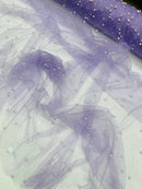 Pearl Glitter Studded Mesh, 2-Way Stretch Shimmer Mesh Fabric, Sold by the yard.