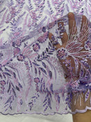 Feather and Vine Beaded Lace Fabric, by The Yard