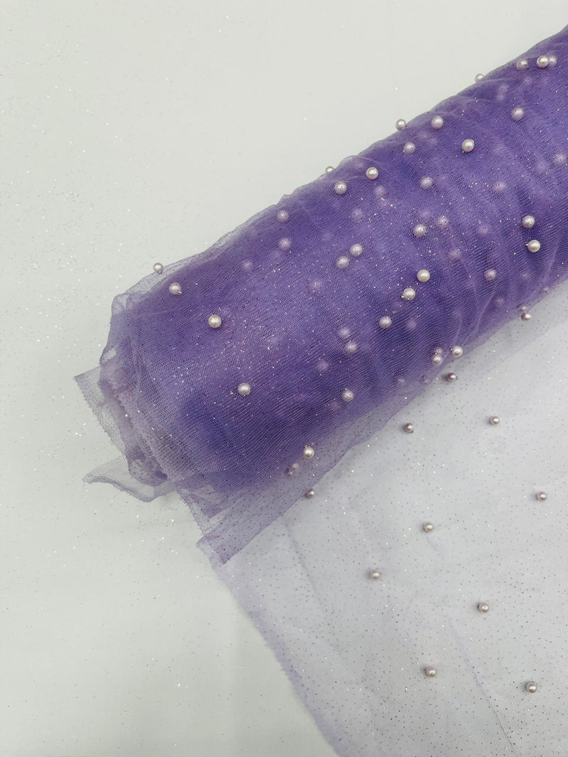 Pearl Glitter Studded Mesh, 2-Way Stretch Shimmer Mesh Fabric, Sold by the yard.