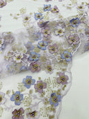 Multi Color 3D Floral Design Embroider with Pearls in a Mesh Lace Fabric -Sold by the yard.