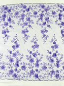 Double Scalp Orquidia 3d floral design embroider with pearl in a mesh lace fabric-sold by the yard