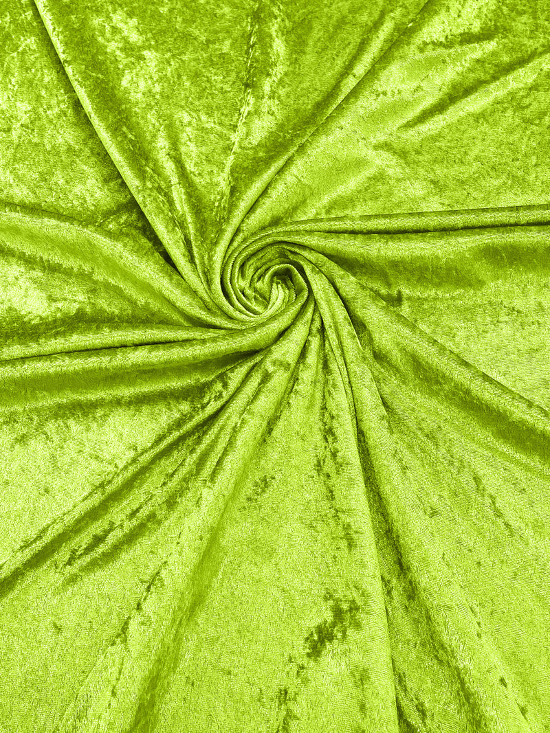 Lime Green Crushed Stretch Panne Velvet Velour Fabric, 59/60" Wide, Sold By The Yard.