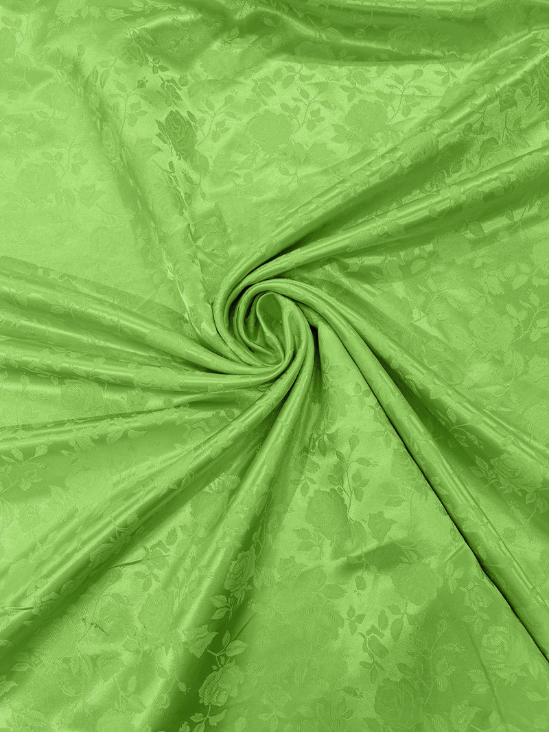 Lime - 60" Wide Polyester /Flowers Brocade Jacquard Satin Fabric/ SoldByTheYard.