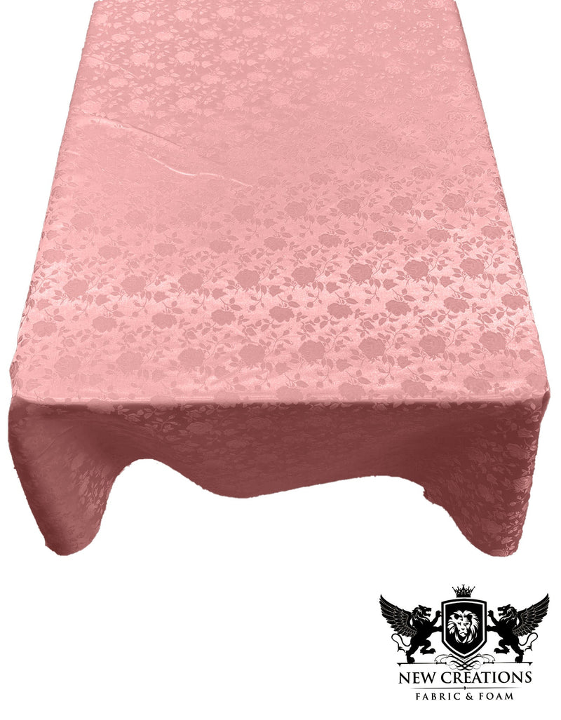 Rectangular Tablecloth Roses Jacquard Satin Overlay for Small Coffee Table Seamless. (60 Inches x 108 Inches)