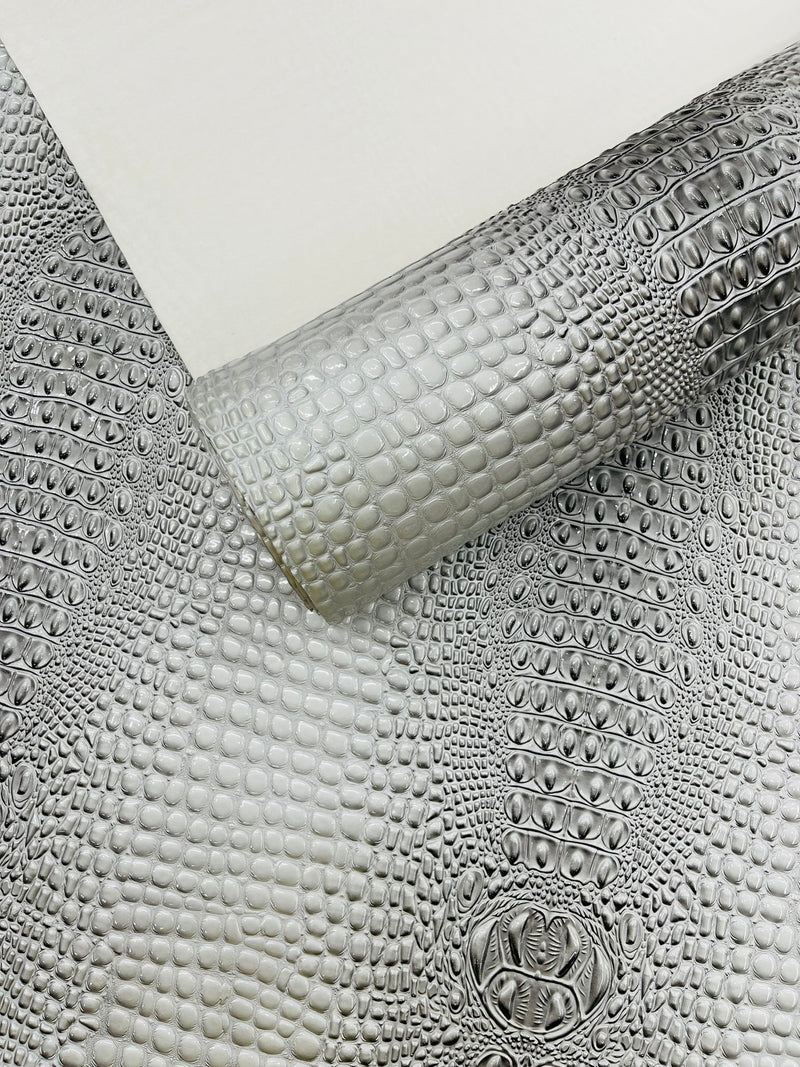 Glossy Two Tone Gator Fake Leather Upholstery, 3D Crocodile Skin Texture Faux Leather PVC Vinyl, 54" Wide