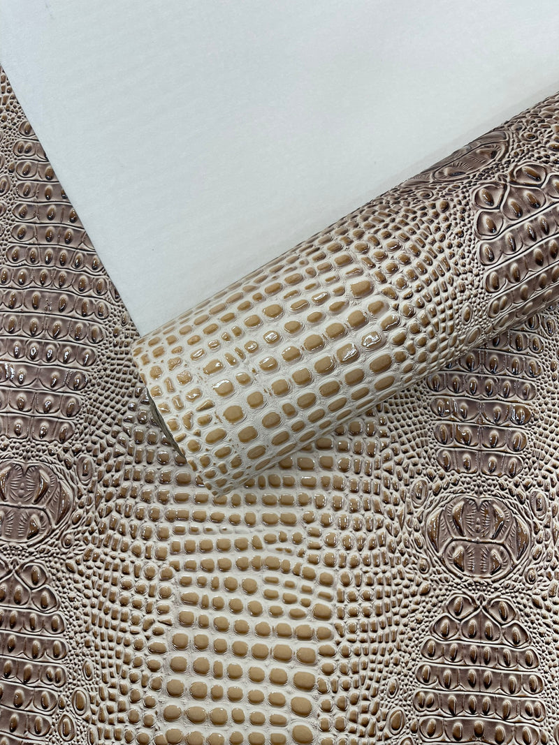 Glossy Two Tone Gator Fake Leather Upholstery, 3D Crocodile Skin Texture Faux Leather PVC Vinyl, 54" Wide