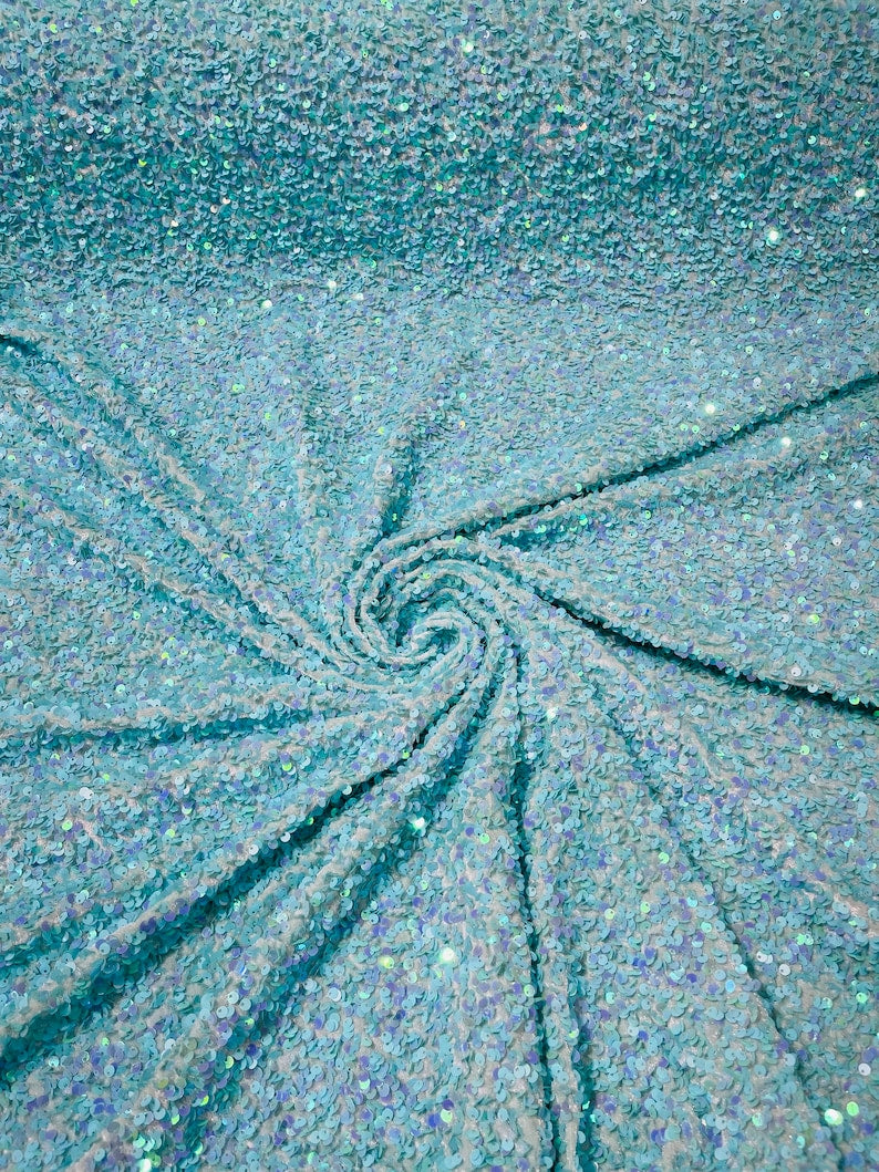 Mint Iridescent Sequin Stretch Velvet Fabric 5mm,58 Inches wide /Prom/ Sold By The Yard.