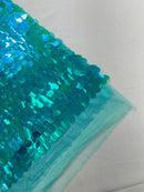 JUMBO OVAL SEQUINS ON MESH FABRIC (By The Yard)