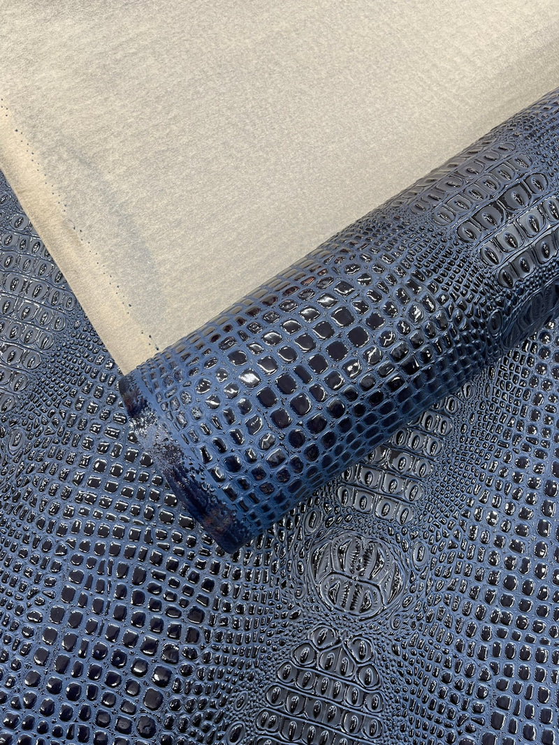 Glossy Two Tone Gator Fake Leather Upholstery, 3D Crocodile Skin Texture Faux Leather PVC Vinyl, 54" Wide