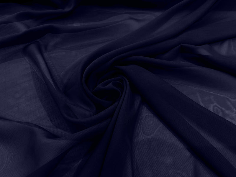 Navy Blue 58" Wide 100% Polyester Soft Light Weight, See Through Chiffon Fabric ByTheYard.