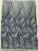 Geometric Feather wing shiny sequin design on a 4 way stretch mesh Fabric-sold by the yard.