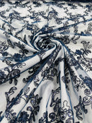 Flower lace corded and embroider with sequins on a mesh-Sold by the yard.