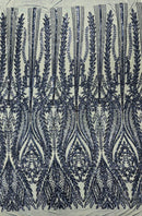 Damask design with sequins embroider on a 4 way stretch mesh fabric (By The Yard)