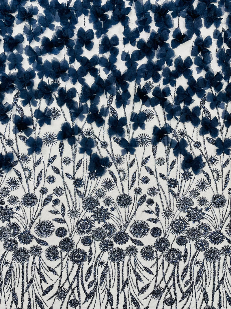 Luxury 3D Floral/Butterfly Beaded lace, by The Yard.