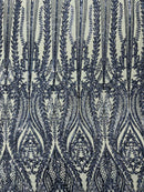 Damask design with sequins embroider on a 4 way stretch mesh fabric (By The Yard)