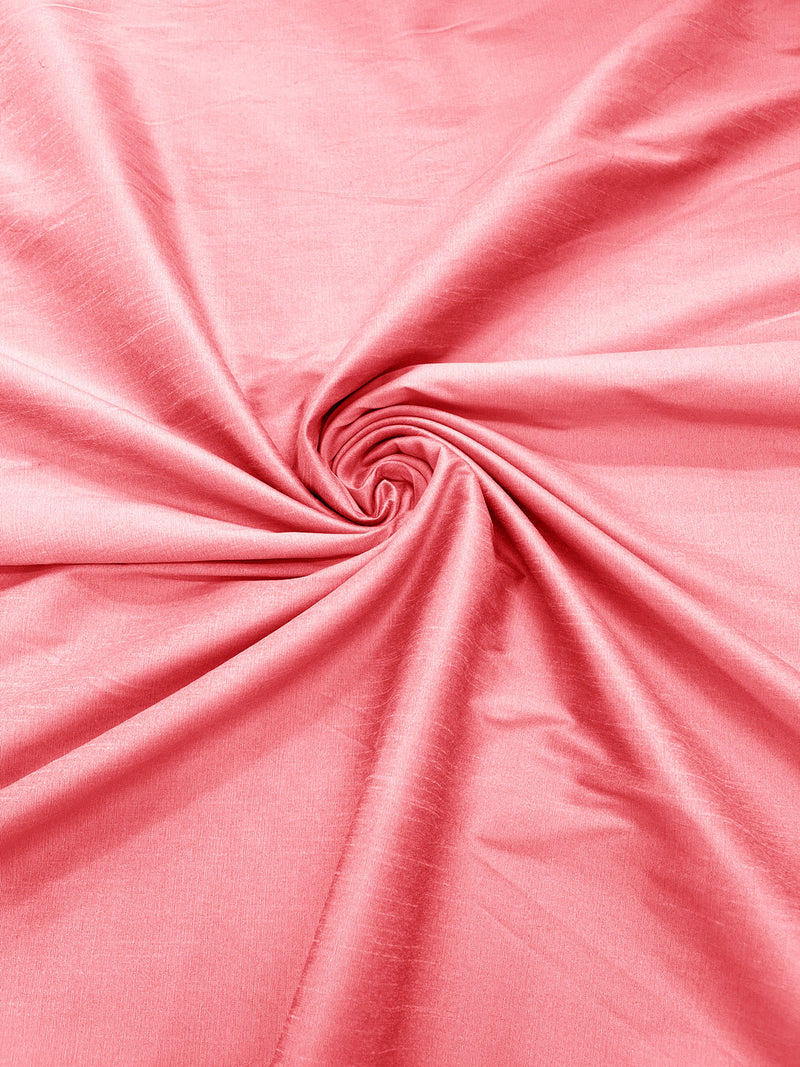 Neon Coral - Polyester Dupioni Faux Silk Fabric/ 55” Wide/Wedding Fabric/Home Decor.