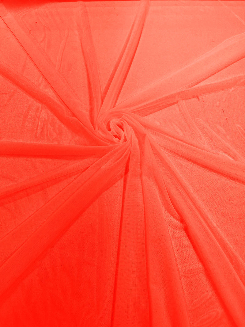 Neon Coral - 58/60" Wide Solid Stretch Power Mesh Fabric Spandex/ Sheer See-Though/Sold By The Yard. New Colors