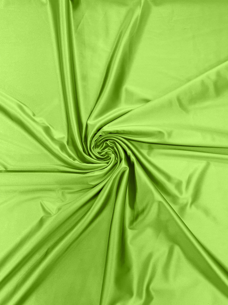 Neon Green Stretch Satin Spandex Fabric, Heavy Shiny, Prom Wedding Cosplay Use.