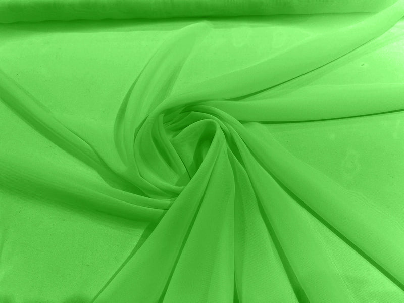 Neon Green 58" Wide 100% Polyester Soft Light Weight, See Through Chiffon Fabric ByTheYard.