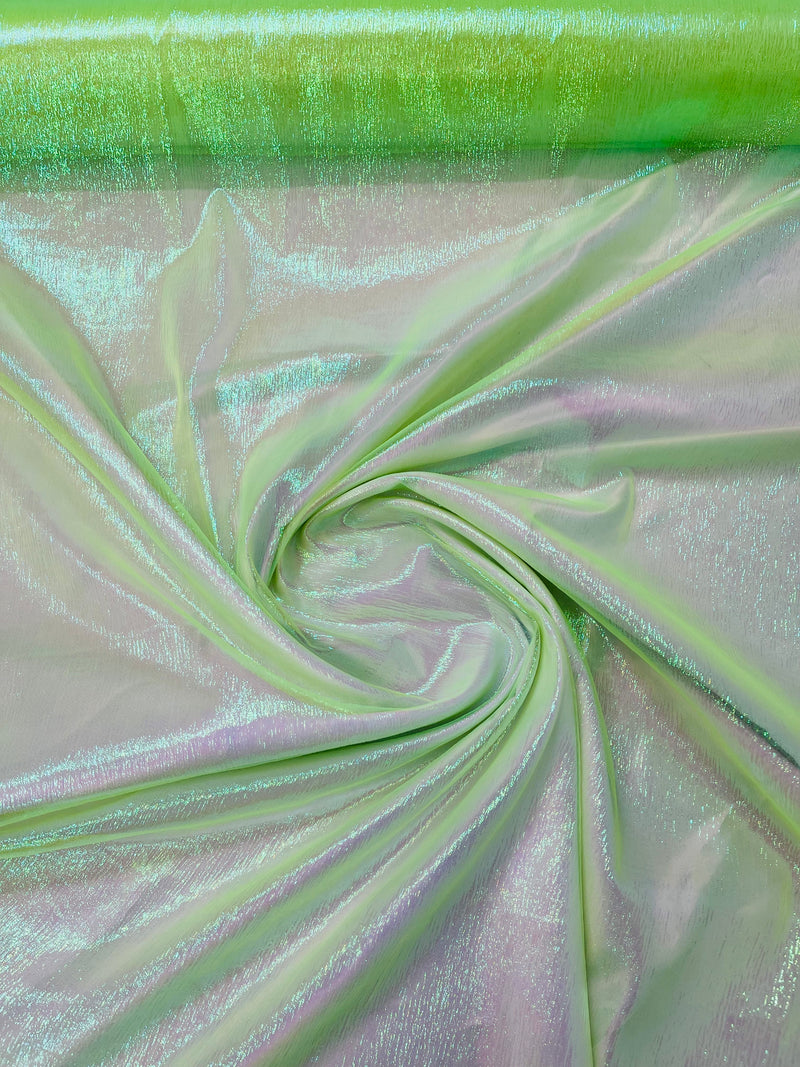 Neon Green Solid Crush Iridescent Shimmer Organza Fabric 45" Wide, Sold by The Yard.