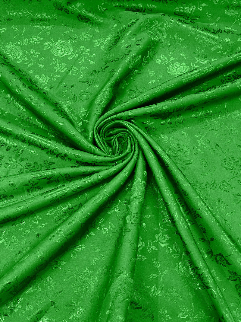 Neon Green - 60" Wide Polyester /Flowers Brocade Jacquard Satin Fabric/ SoldByTheYard.