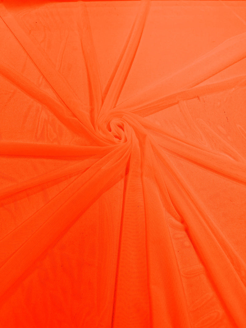 Neon Orange 60" Wide Solid Stretch Power Mesh Fabric Spandex/ Sheer See-Though/Sold By The Yard.