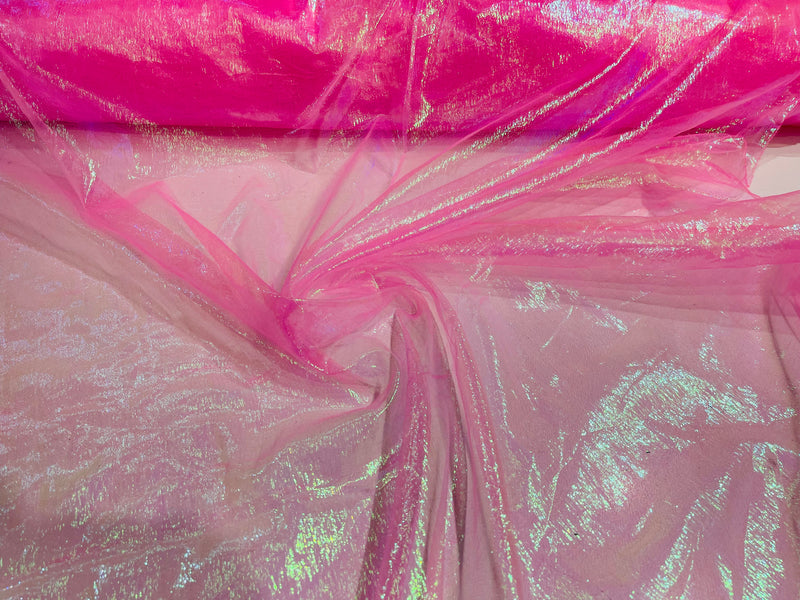 Crystal Sheer Iridescent Organza Fabric_ Neon Pink Iridescent Fabric