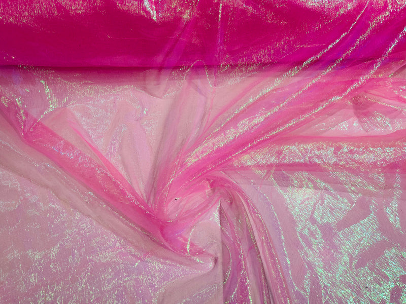 Neon Pink Solid Crush Iridescent Shimmer Organza Fabric 45" Wide, Sold by The Yard.