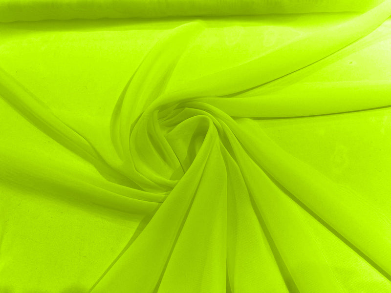 Neon Yellow 58" Wide 100% Polyester Soft Light Weight, See Through Chiffon Fabric ByTheYard.