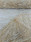FANCY BEADED LACE ON MESH FABRIC (By The Yard)