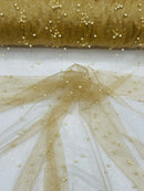 Pearl Glitter Studded Mesh, 2-Way Stretch Shimmer Mesh Fabric, Sold by the yard.