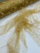 Pearl Glitter Studded Mesh, 2-Way Stretch Shimmer Mesh Fabric, Sold by the yard.