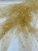 Pearl Glitter Studded Mesh, 2-Way Stretch Shimmer Mesh Fabric, Sold by the yard.