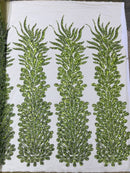 VEGAS BEADED FEATHER DESIGN ON MESH FABRIC (BY PANEL)