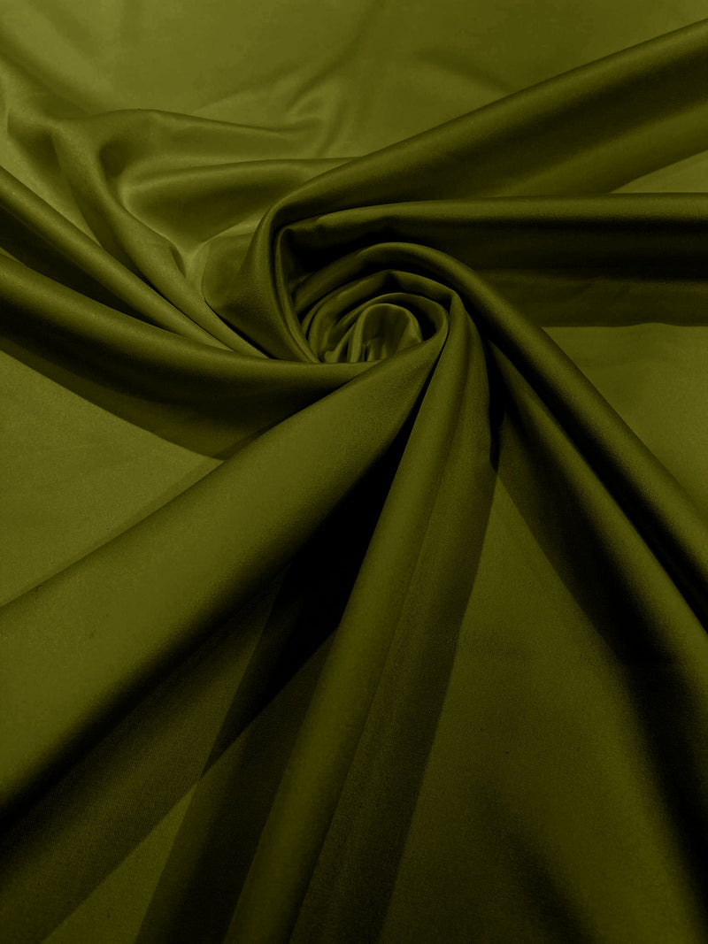 Olive Green Solid Matte Stretch L'Amour Satin Fabric 95% Polyester 5% Spandex/58" Wide/ By The Yard