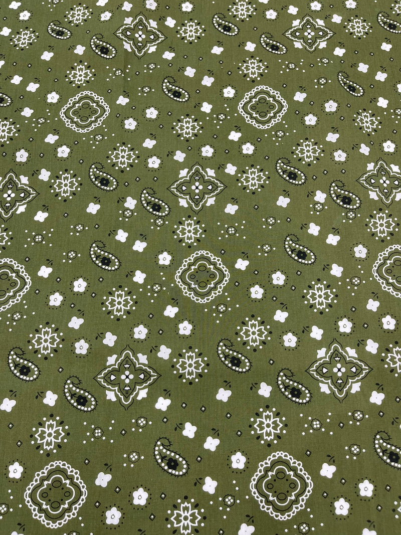 Olive 58/59" Wide 65% Polyester 35 percent Cotton Bandanna Print Fabric, Good for Face Mask Covers, Clothing/costume/Quilting Fabric