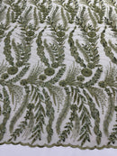 Feather and Vine Beaded Lace Fabric, by The Yard