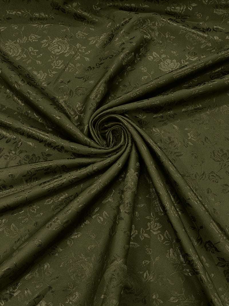 Olive New Colors 60" Wide Polyester Roses/Flowers Brocade Jacquard Satin Fabric/Cosplay Costumes, Skirts, Table Linen/Sold By The Yard.
