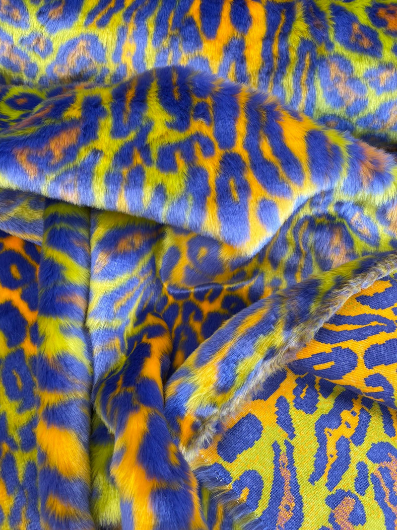 Leopard Tie Dyed Faux Fur, Black Light Reflective (by the yard)