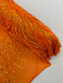 PHOENIX FEATHER SEQUIN ON STRETCH MESH FABRIC (By The Yard)
