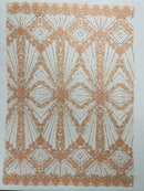 Luxury Bridal Fabric with Geometric Beading on a mesh, by The Yard.