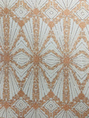 Luxury Bridal Fabric with Geometric Beading on a mesh, by The Yard.