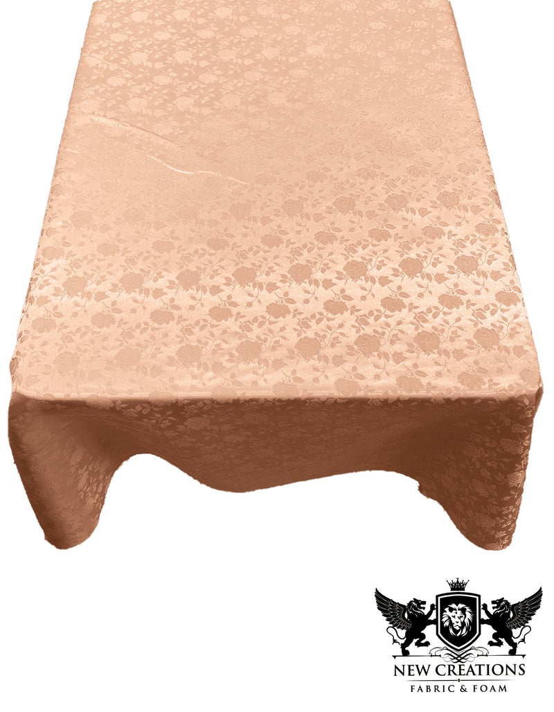 Rectangular Tablecloth Roses Jacquard Satin Overlay for Small Coffee Table Seamless. (60 Inches x 102 Inches)