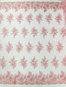 Floral corded embroider with sequins on a mesh lace fabric-prom-sold by the yard.