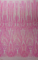 Damask design with sequins embroider on a 4 way stretch mesh fabric (By The Yard)